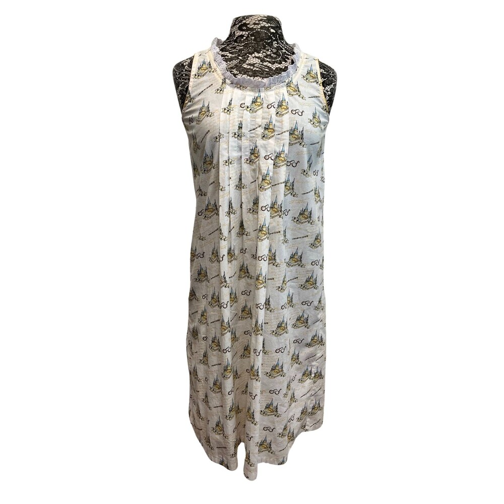 Handmade Harry Potter Hogwarts Nightgown White Yellow‎ Sleeveless Pullover XS S